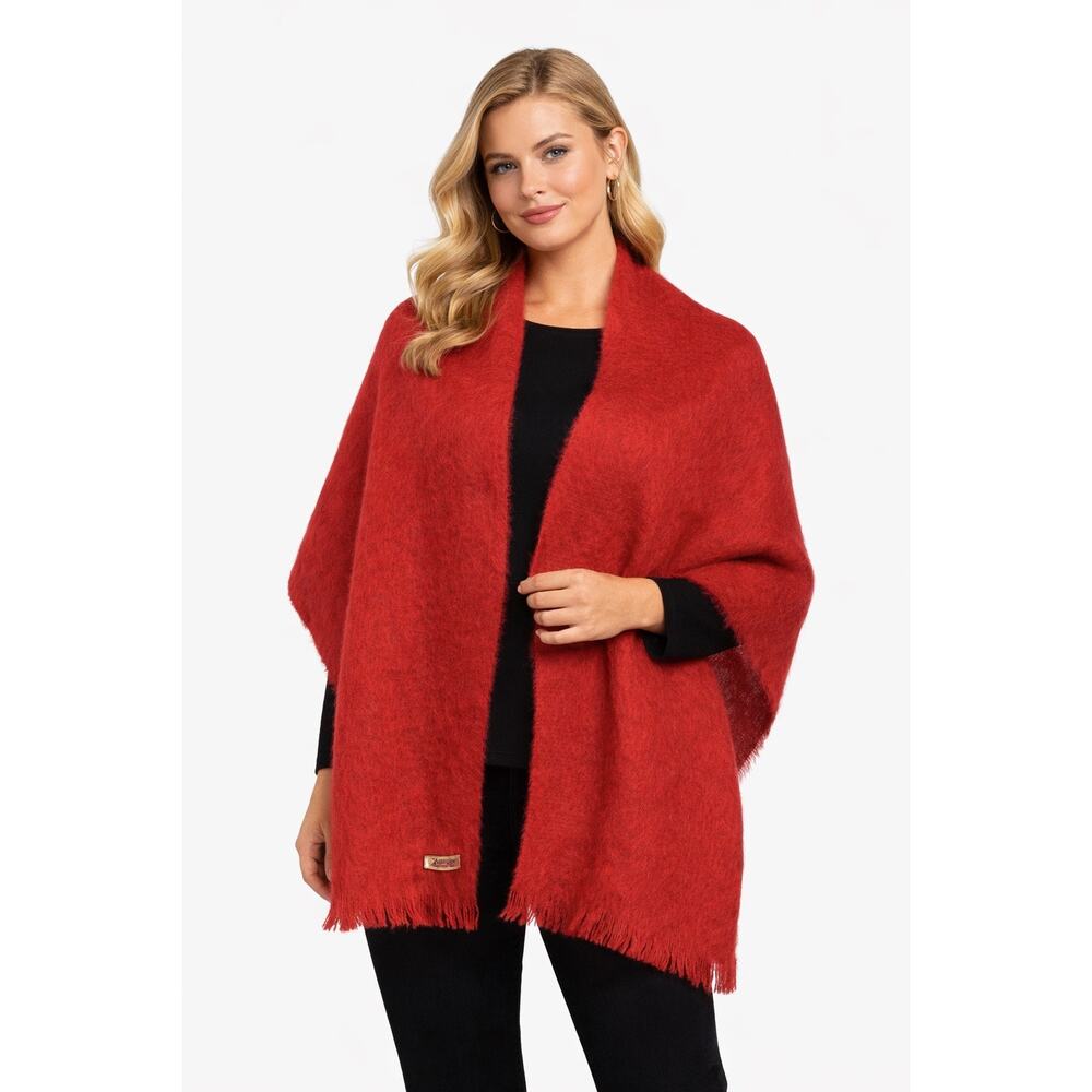 Scottish Woven Shawl Scarf Woven Red Mohai Wool Scotland Vintage 18W X 70L New